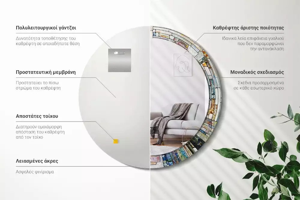 Okrúhle zrkadlo rám s potlačou Vitráže