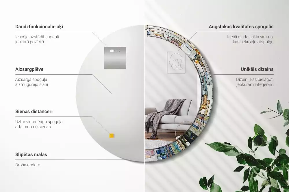 Okrúhle zrkadlo rám s potlačou Vitráže