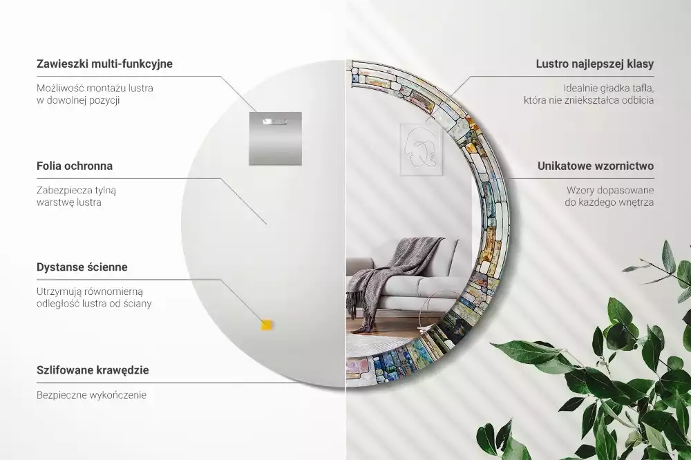 Okrúhle zrkadlo rám s potlačou Vitráže