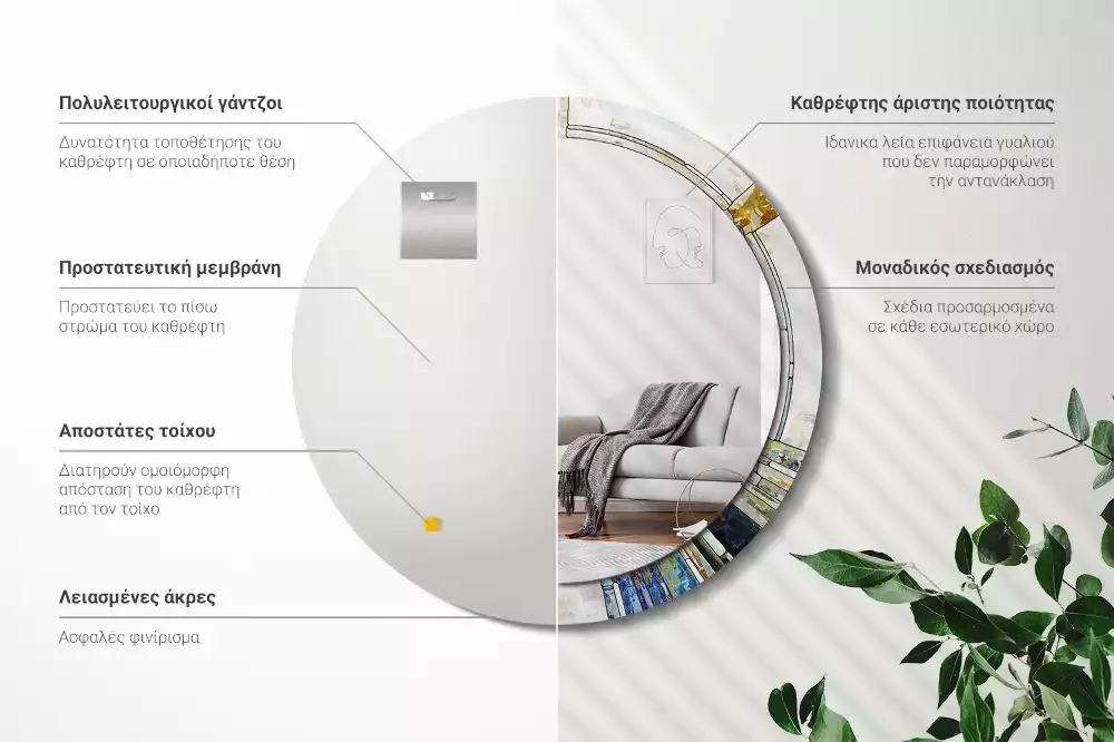 Okrúhle zrkadlo rám s potlačou Vitráže