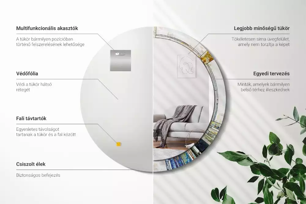 Okrúhle zrkadlo rám s potlačou Vitráže