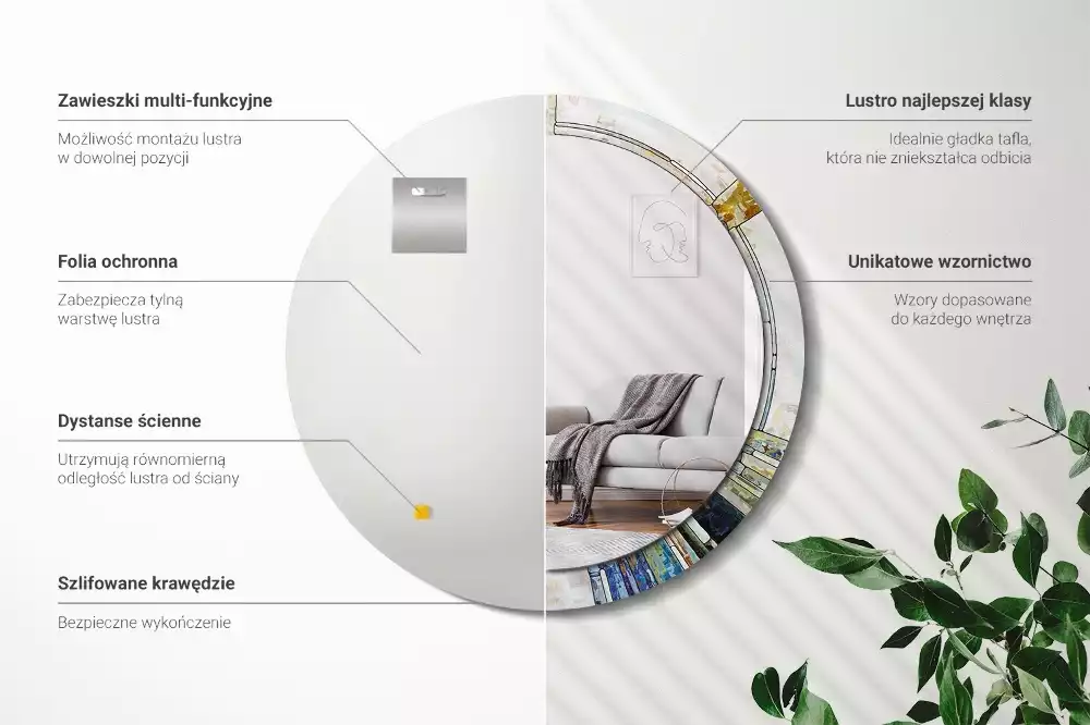 Okrúhle zrkadlo rám s potlačou Vitráže