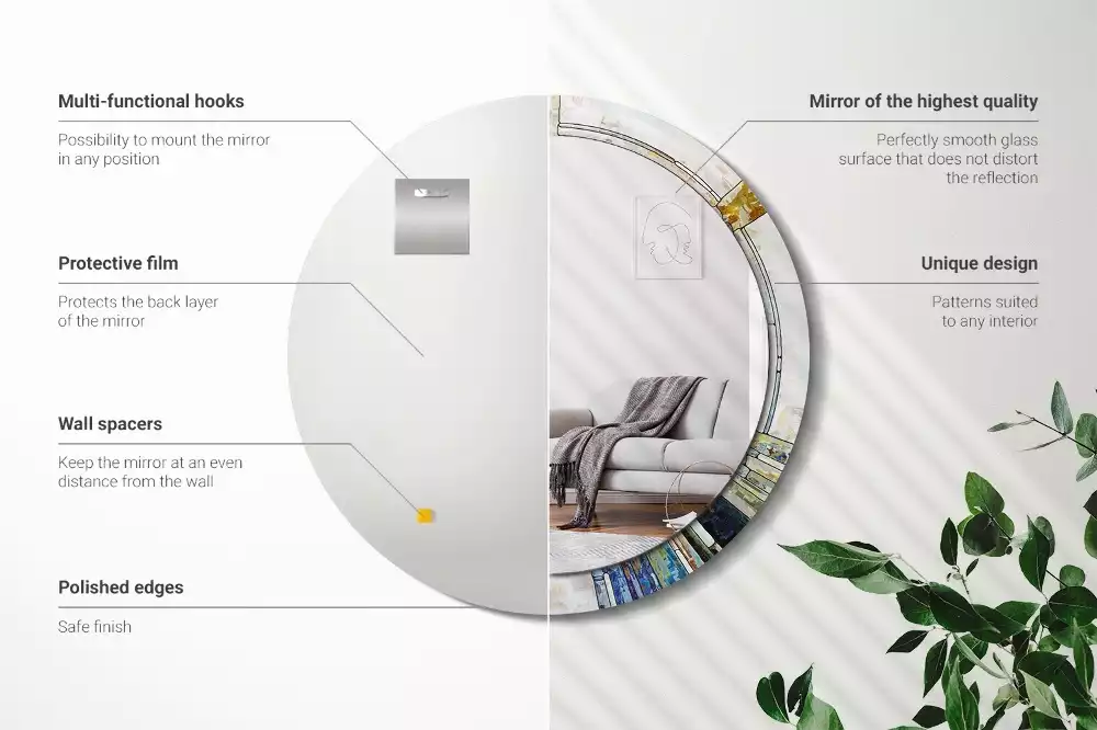 Okrúhle zrkadlo rám s potlačou Vitráže