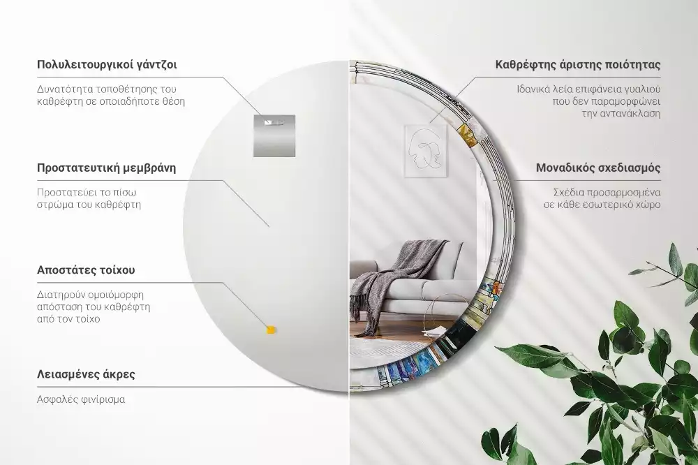 Okrúhle zrkadlo rám s potlačou Vitráže