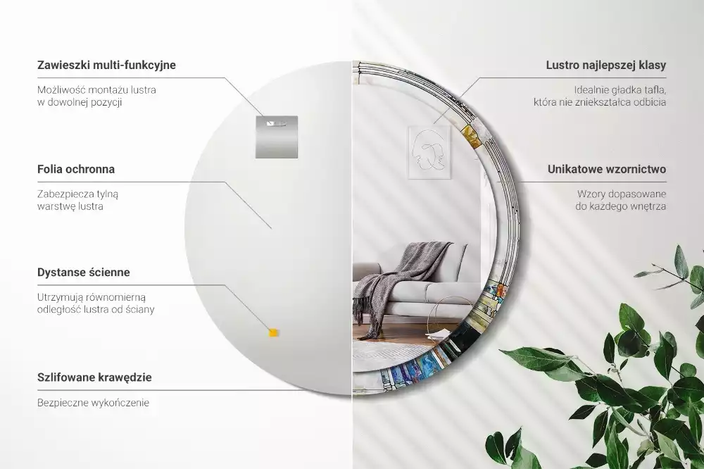 Okrúhle zrkadlo rám s potlačou Vitráže