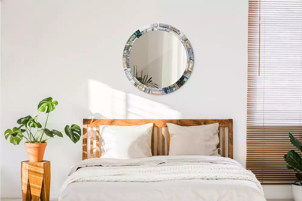 Okrúhle zrkadlo rám s potlačou Vitráže