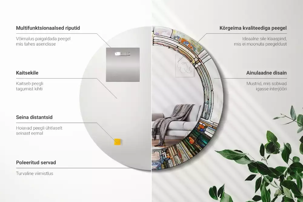 Okrúhle zrkadlo rám s potlačou Vitráže