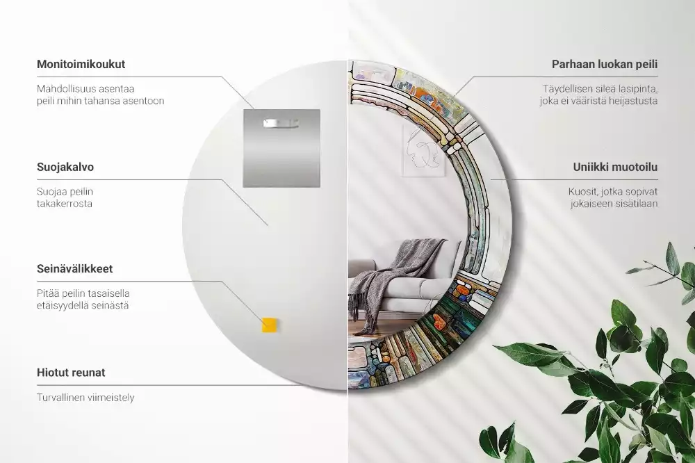 Okrúhle zrkadlo rám s potlačou Vitráže