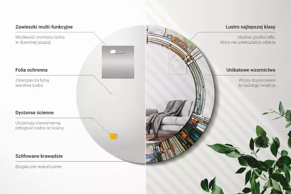 Okrúhle zrkadlo rám s potlačou Vitráže