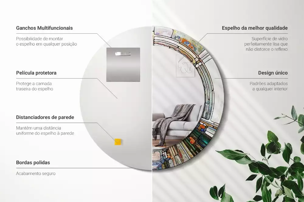 Okrúhle zrkadlo rám s potlačou Vitráže