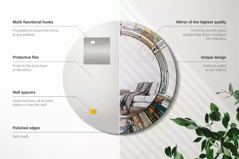 Okrúhle zrkadlo rám s potlačou Vitráže