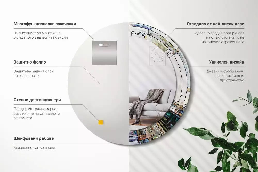 Okrúhle zrkadlo rám s potlačou Vitráže