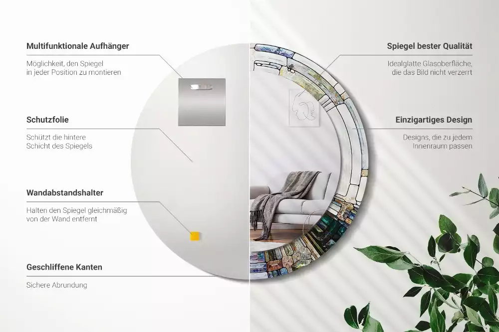 Okrúhle zrkadlo rám s potlačou Vitráže