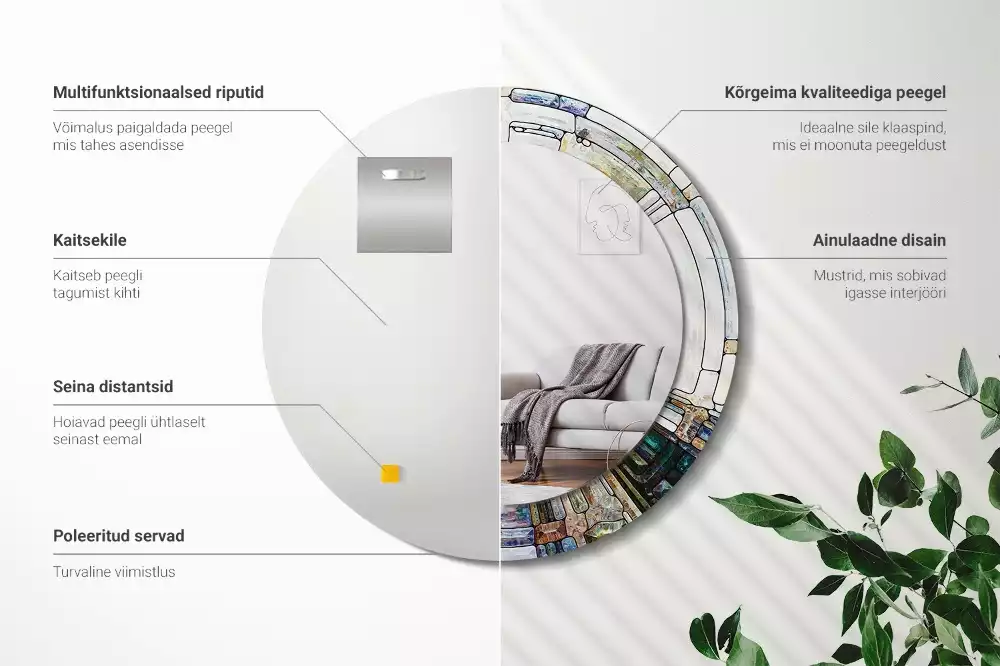 Okrúhle zrkadlo rám s potlačou Vitráže