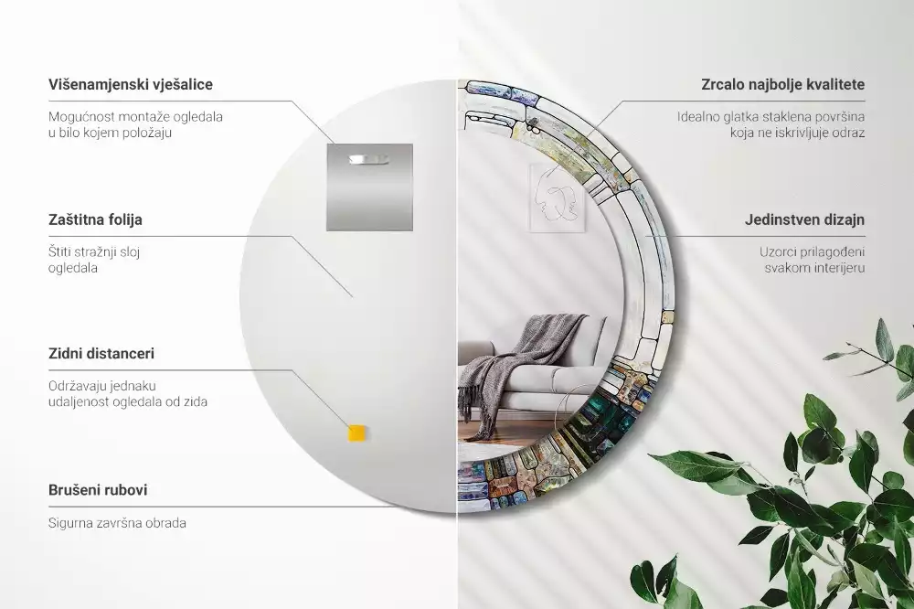 Okrúhle zrkadlo rám s potlačou Vitráže