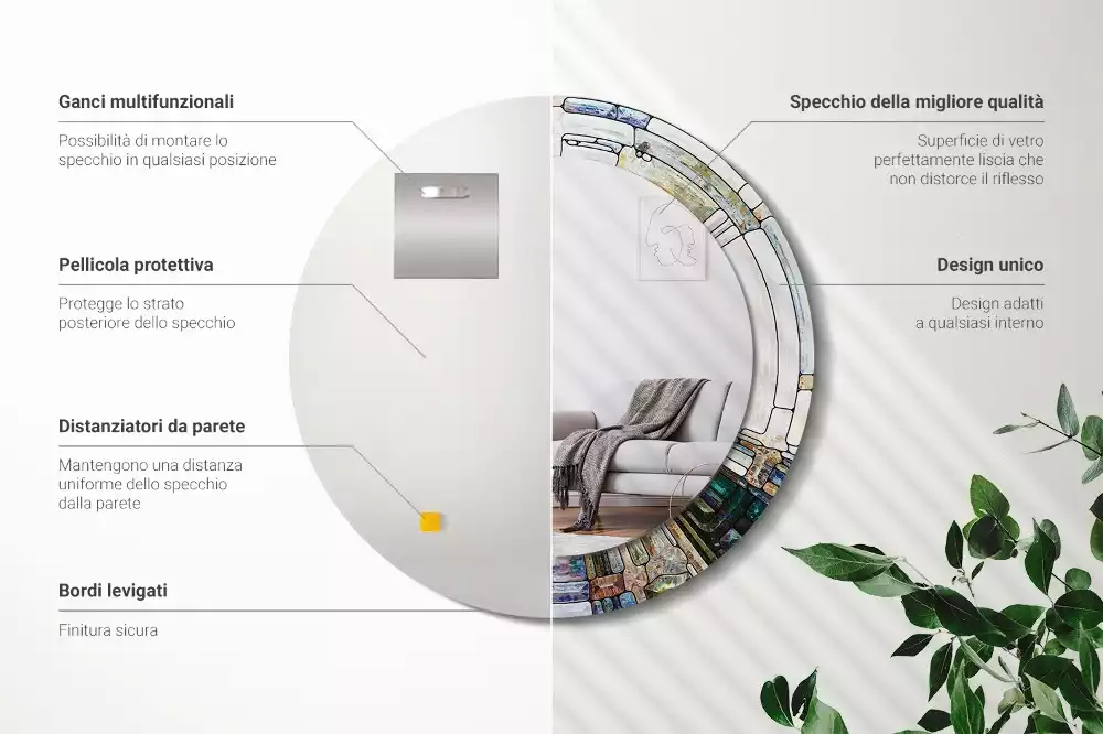 Okrúhle zrkadlo rám s potlačou Vitráže