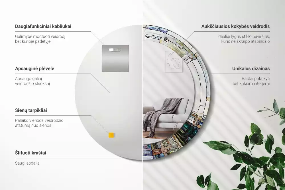 Okrúhle zrkadlo rám s potlačou Vitráže