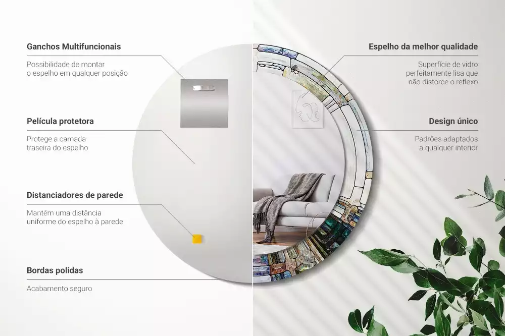 Okrúhle zrkadlo rám s potlačou Vitráže