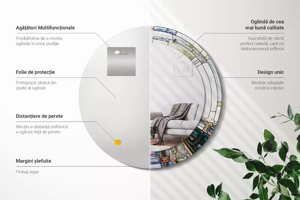 Okrúhle zrkadlo rám s potlačou Vitráže