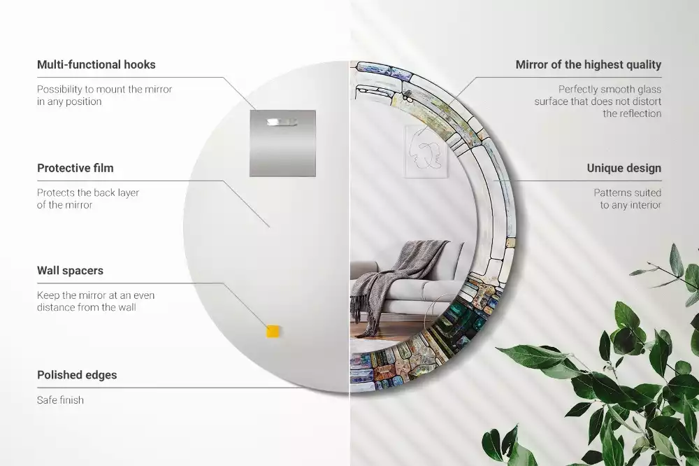 Okrúhle zrkadlo rám s potlačou Vitráže