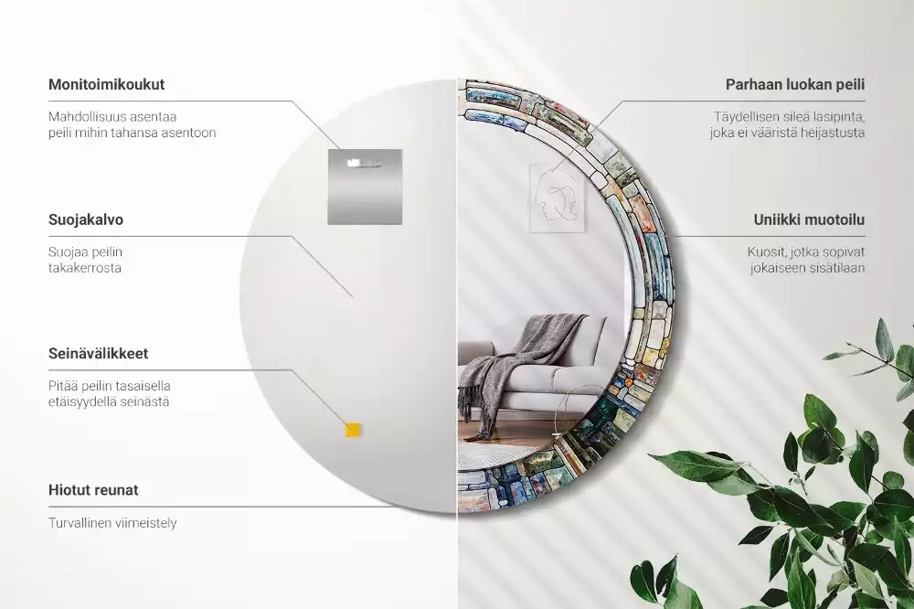 Okrúhle zrkadlo rám s potlačou Vitráže