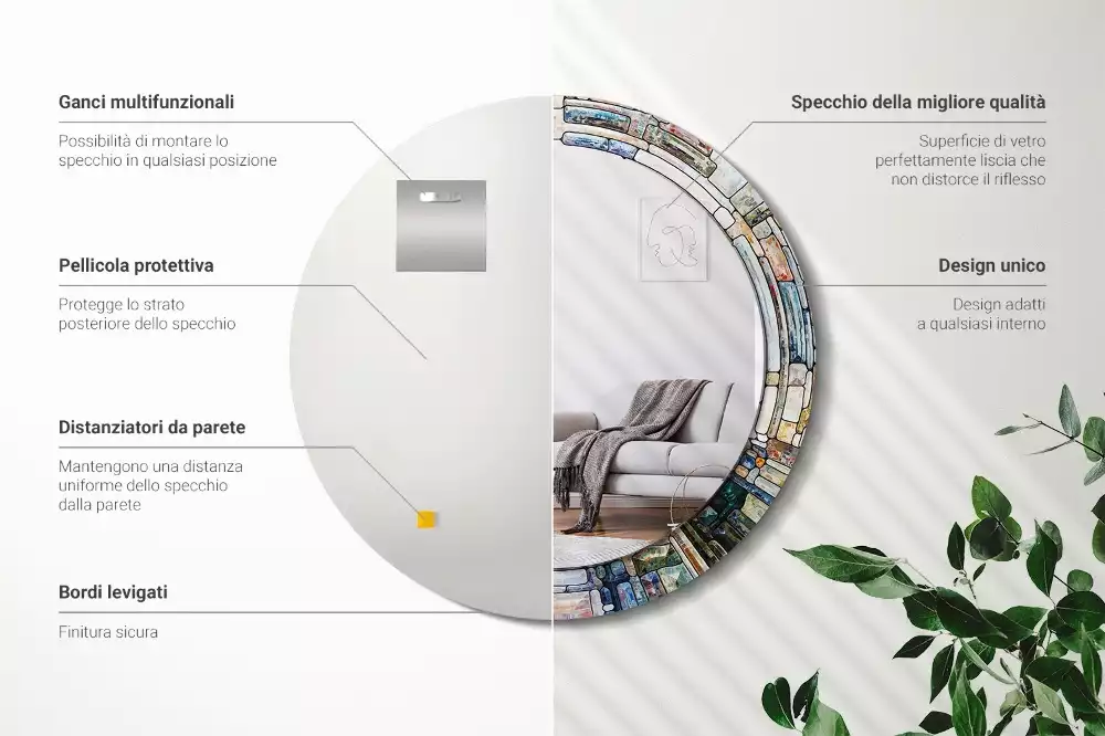 Okrúhle zrkadlo rám s potlačou Vitráže