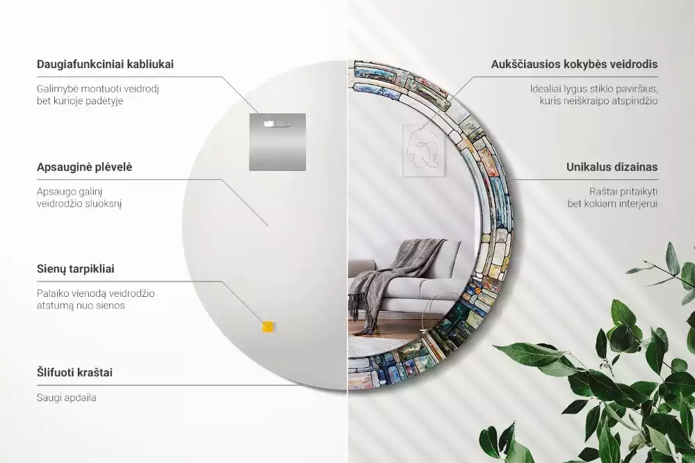 Okrúhle zrkadlo rám s potlačou Vitráže