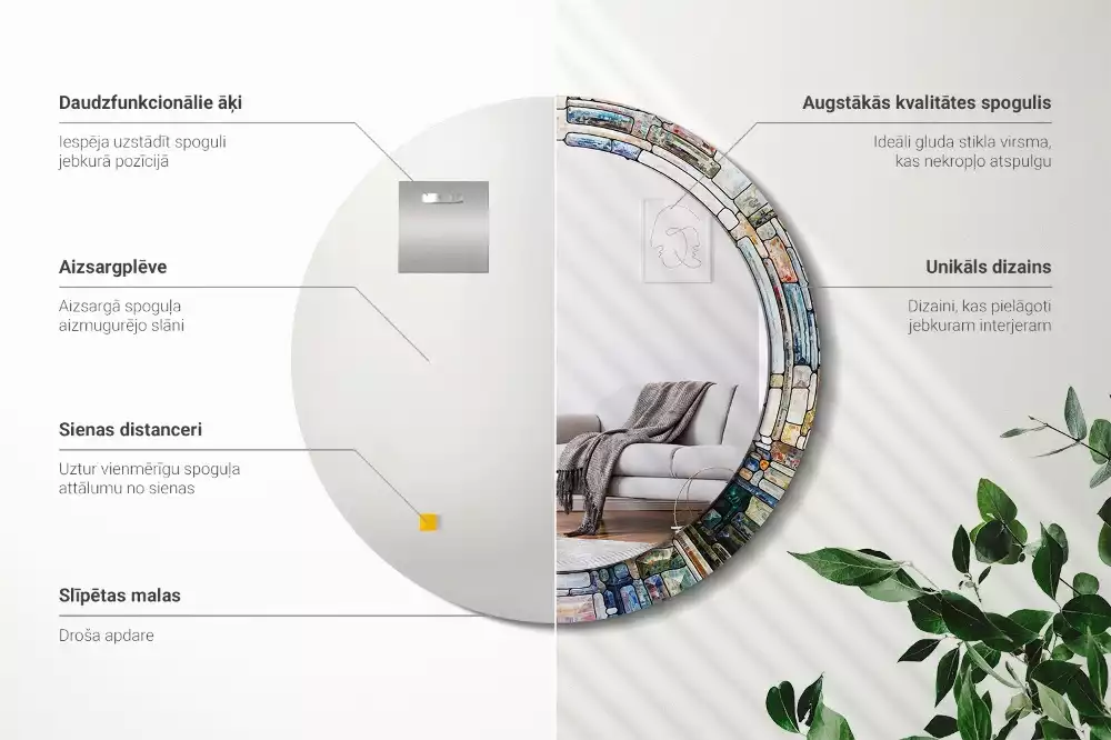 Okrúhle zrkadlo rám s potlačou Vitráže