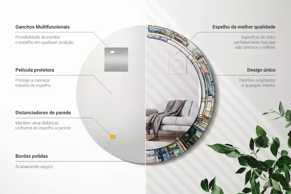 Okrúhle zrkadlo rám s potlačou Vitráže