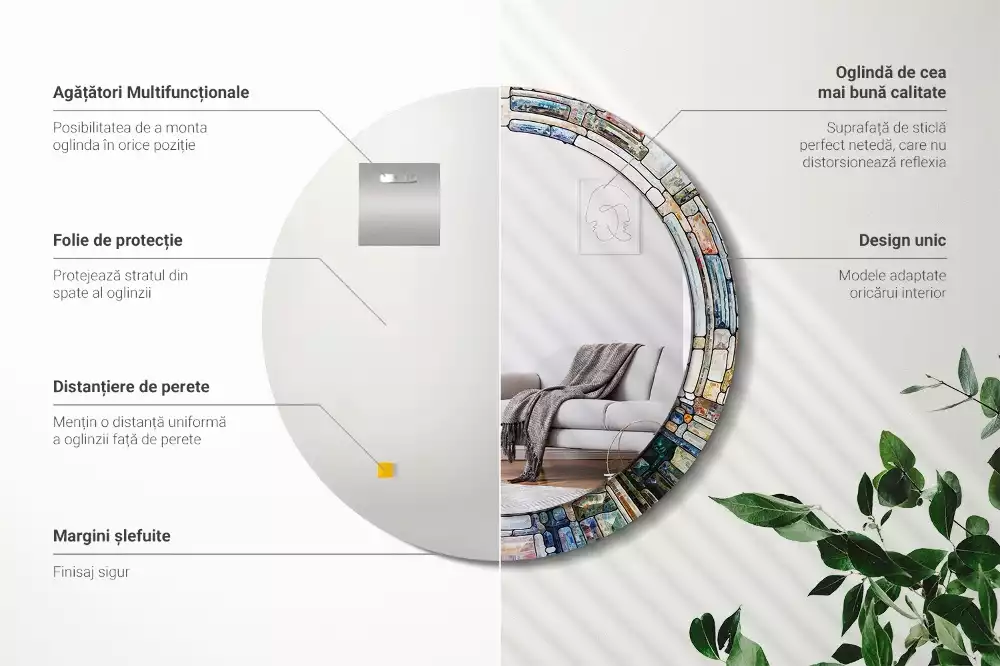 Okrúhle zrkadlo rám s potlačou Vitráže