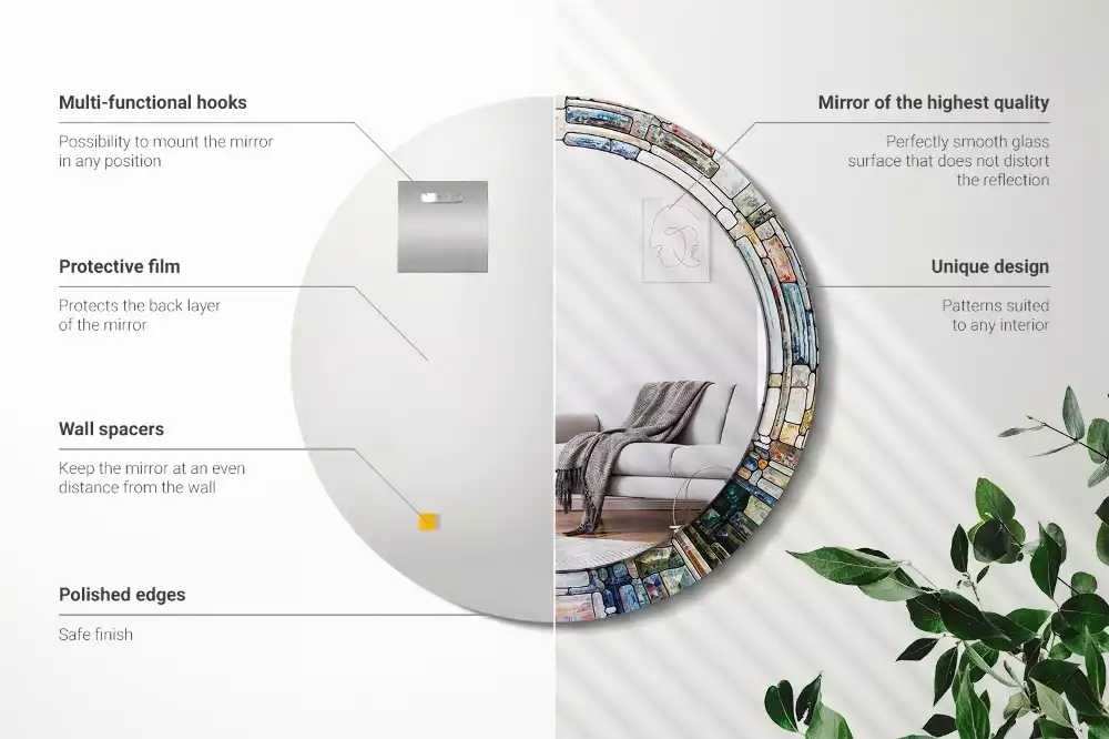 Okrúhle zrkadlo rám s potlačou Vitráže