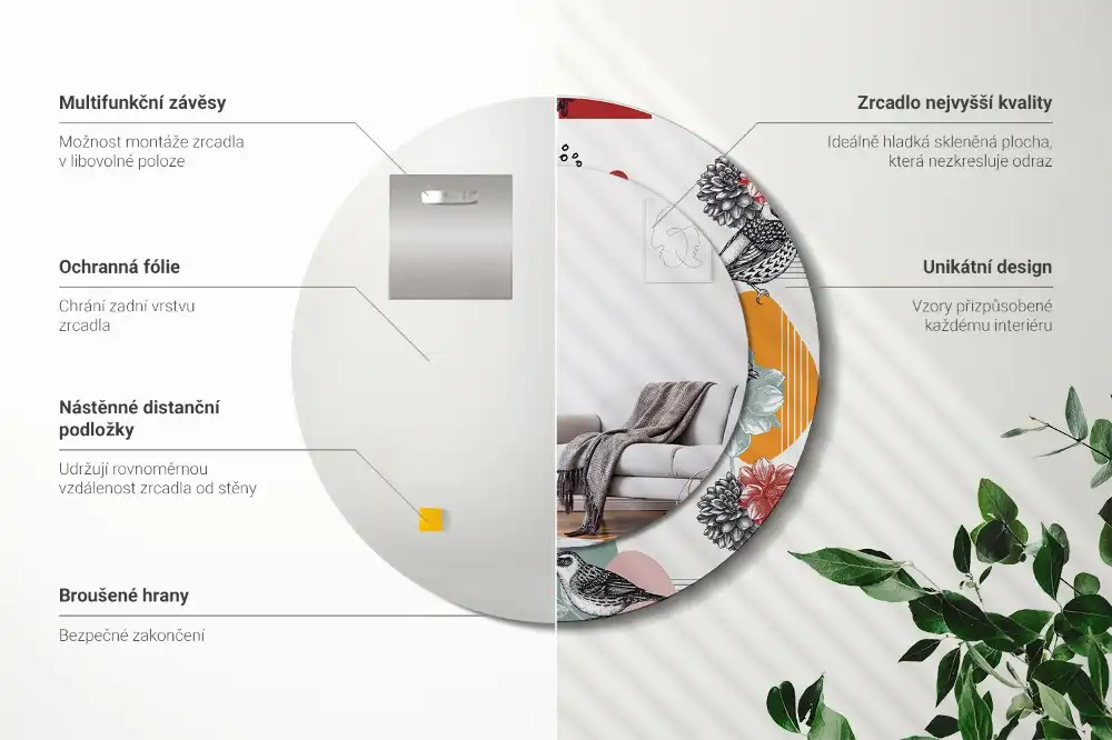 Okrúhle zrkadlo s potlačeným rámom Vintage záplaty