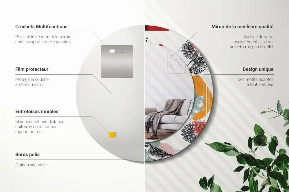 Okrúhle zrkadlo s potlačeným rámom Vintage záplaty