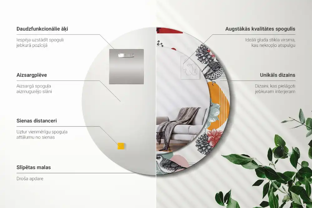 Okrúhle zrkadlo s potlačeným rámom Vintage záplaty