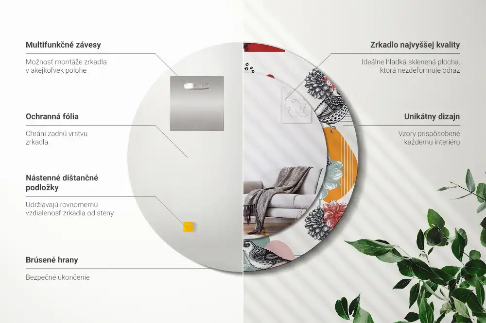 Okrúhle zrkadlo s potlačeným rámom Vintage záplaty