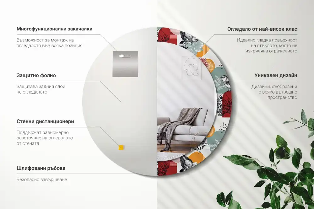 Okrúhle zrkadlo s potlačeným rámom Vintage záplaty