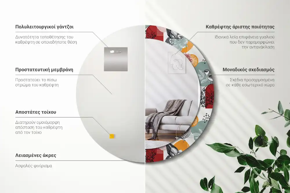 Okrúhle zrkadlo s potlačeným rámom Vintage záplaty