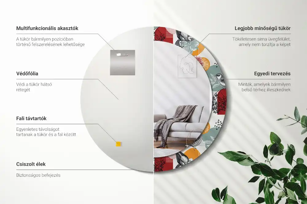 Okrúhle zrkadlo s potlačeným rámom Vintage záplaty