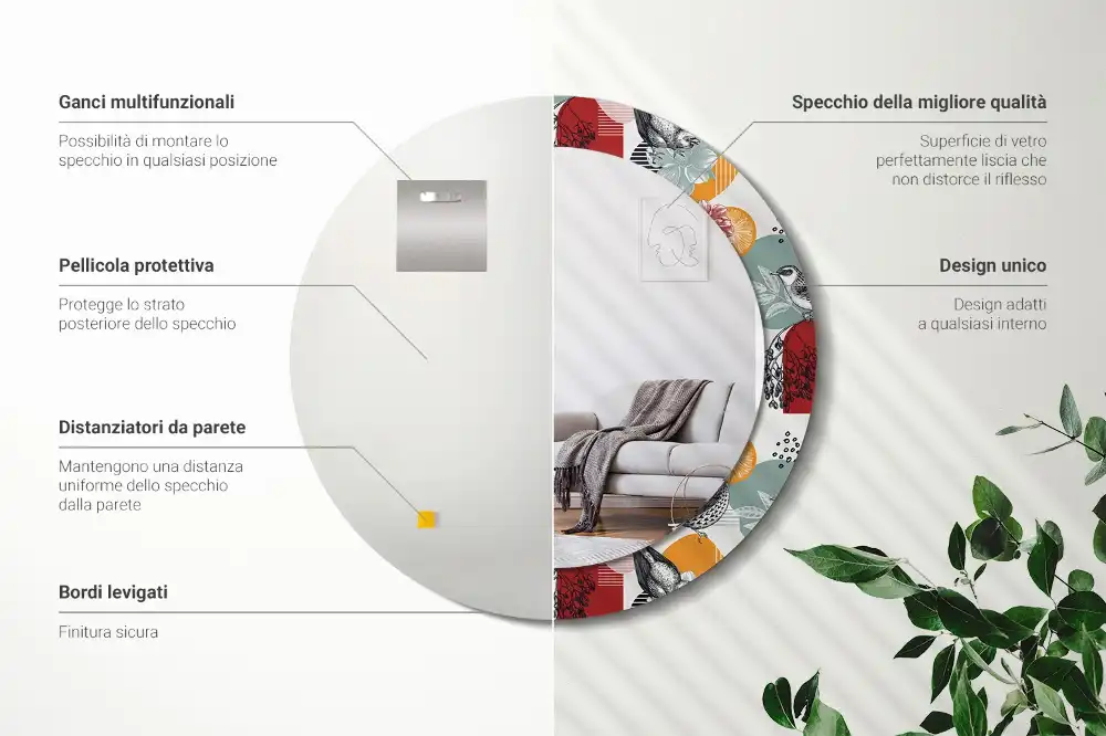 Okrúhle zrkadlo s potlačeným rámom Vintage záplaty