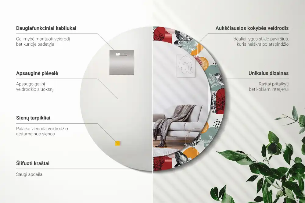 Okrúhle zrkadlo s potlačeným rámom Vintage záplaty