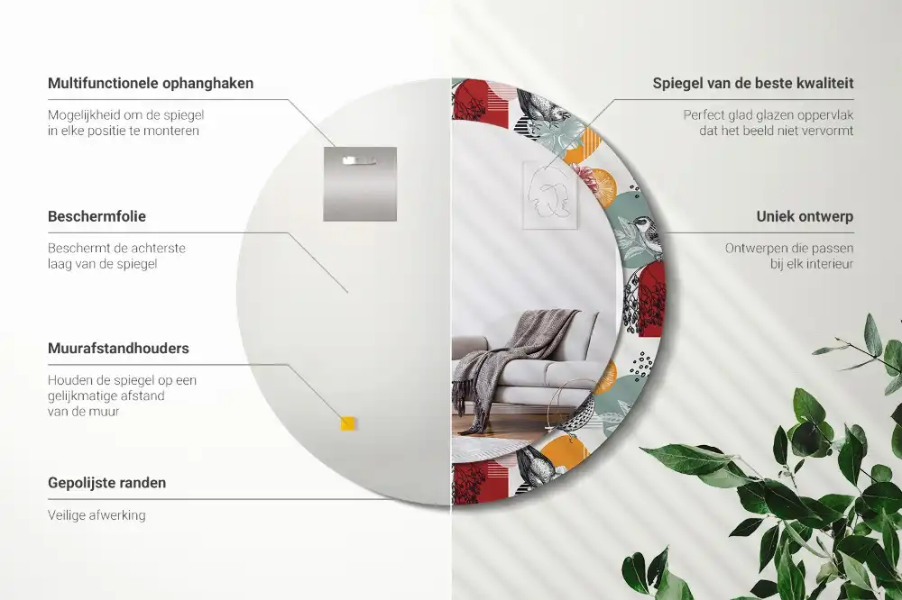 Okrúhle zrkadlo s potlačeným rámom Vintage záplaty