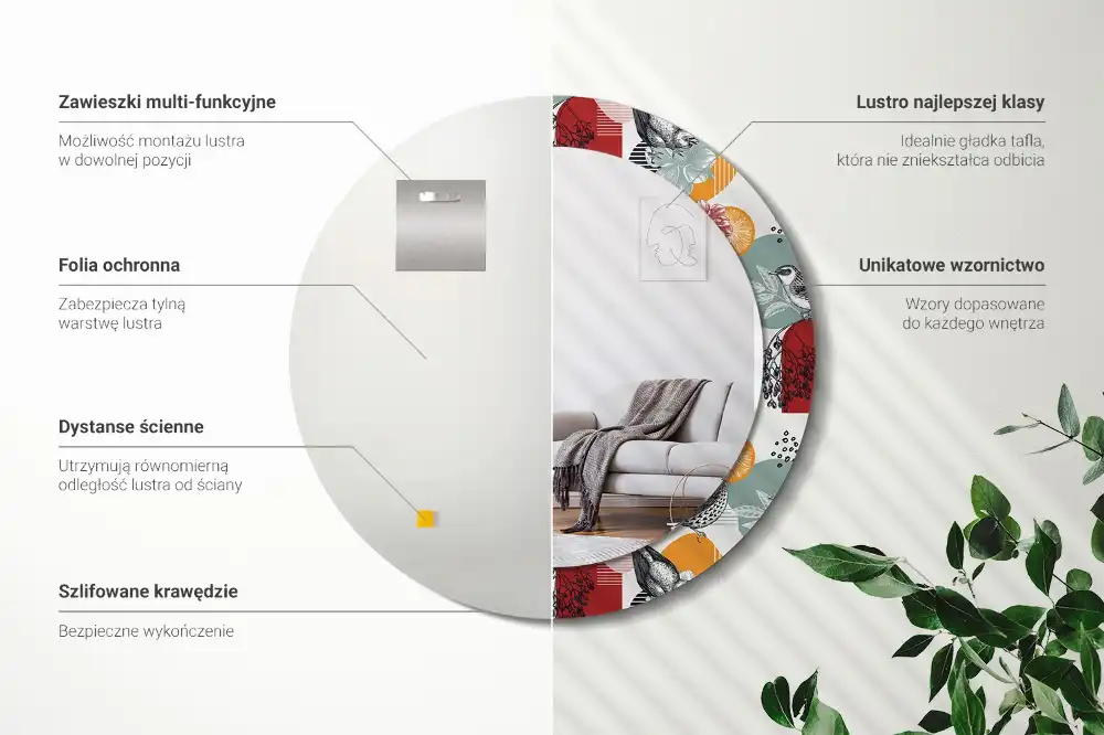 Okrúhle zrkadlo s potlačeným rámom Vintage záplaty