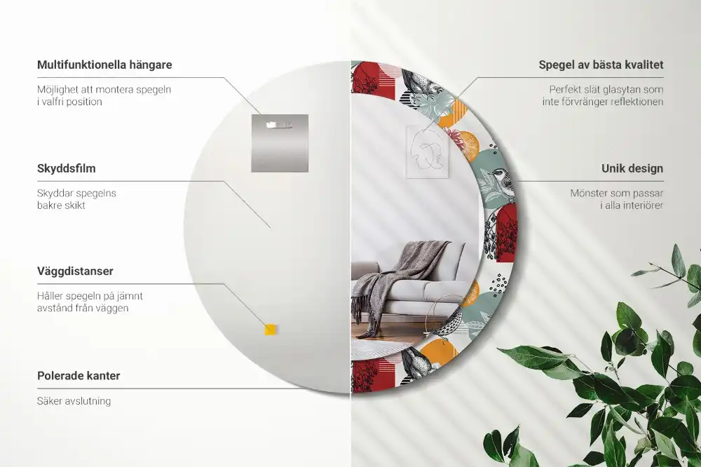 Okrúhle zrkadlo s potlačeným rámom Vintage záplaty