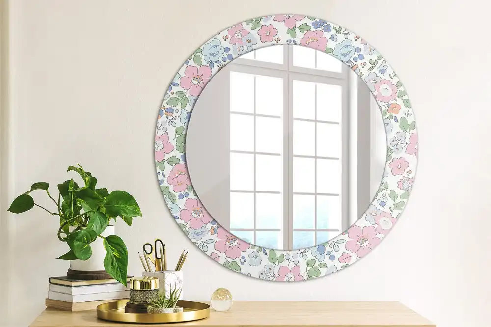 Okrúhle dekoračné zrkadlo na stenu Farebné kvety