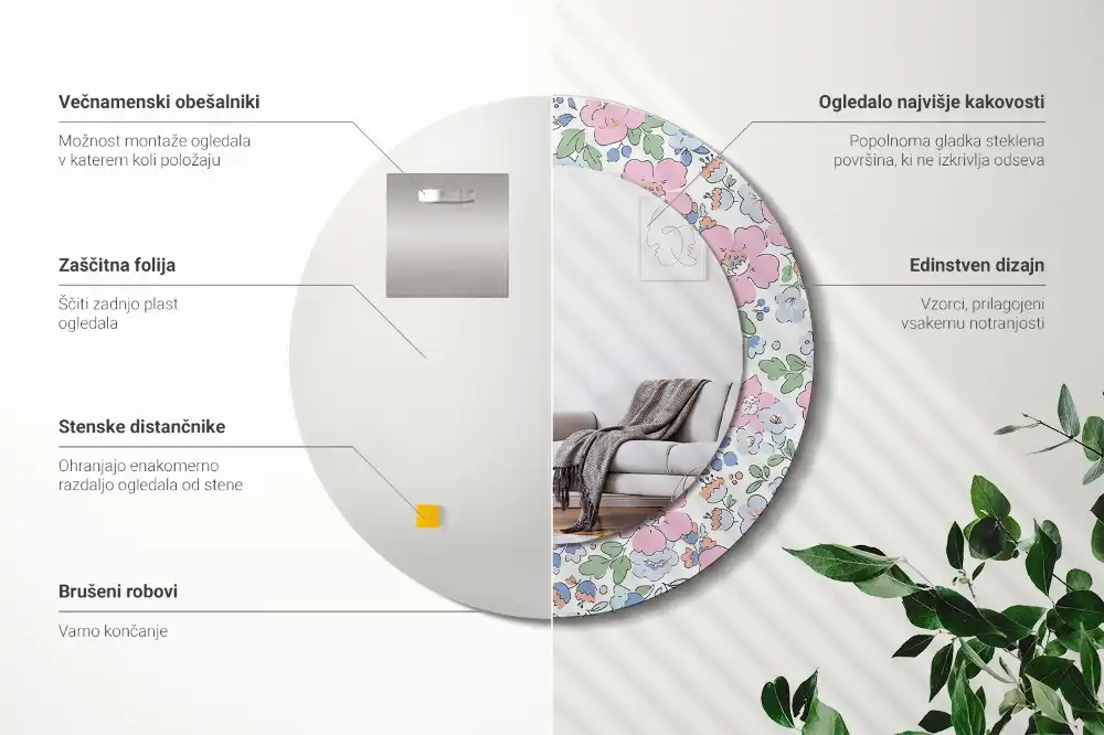 Okrúhle dekoračné zrkadlo na stenu Farebné kvety