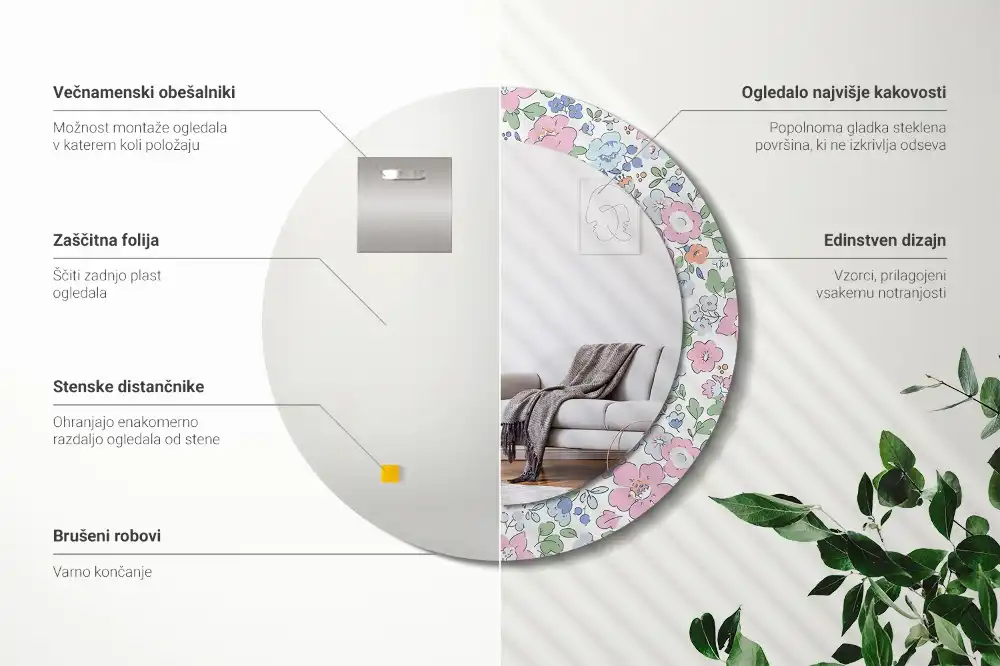 Okrúhle dekoračné zrkadlo na stenu Farebné kvety