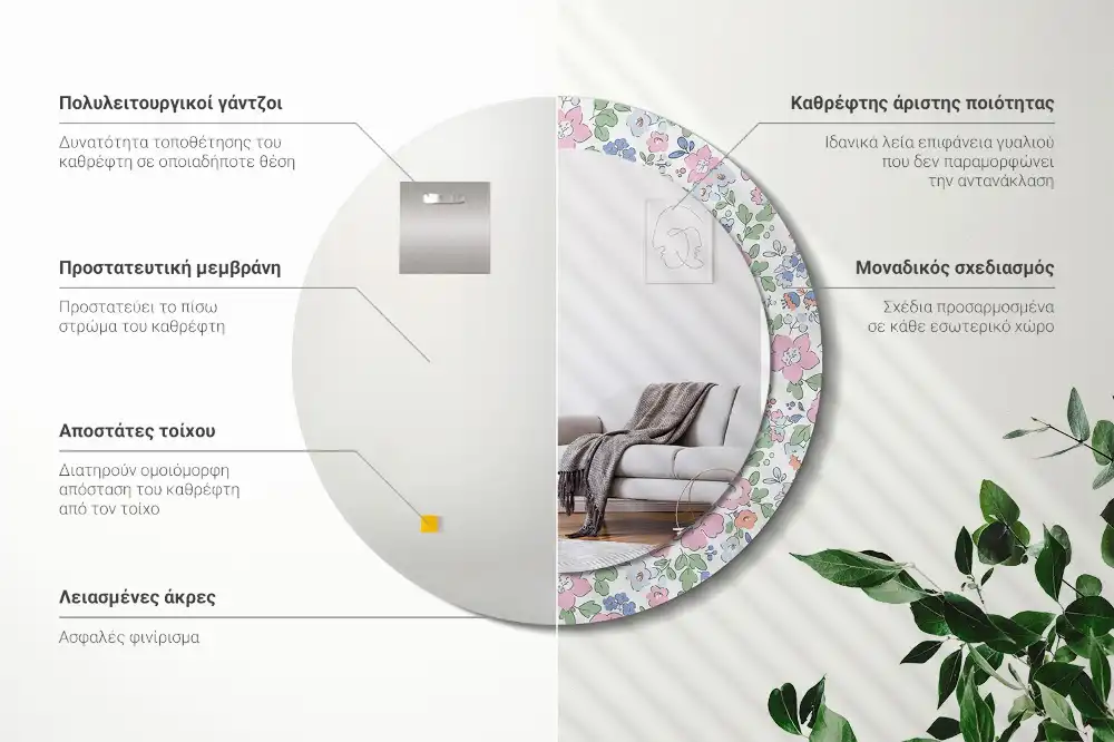 Okrúhle dekoračné zrkadlo na stenu Farebné kvety