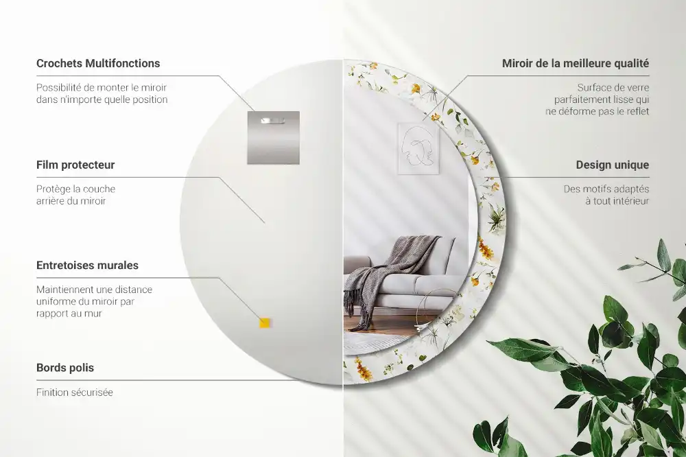 Okrúhle zrkadlo rám s potlačou Divoké kvety