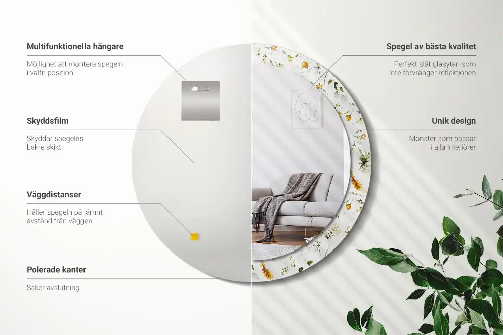 Okrúhle zrkadlo rám s potlačou Divoké kvety