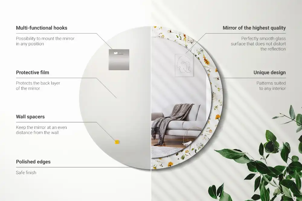 Okrúhle zrkadlo rám s potlačou Divoké kvety